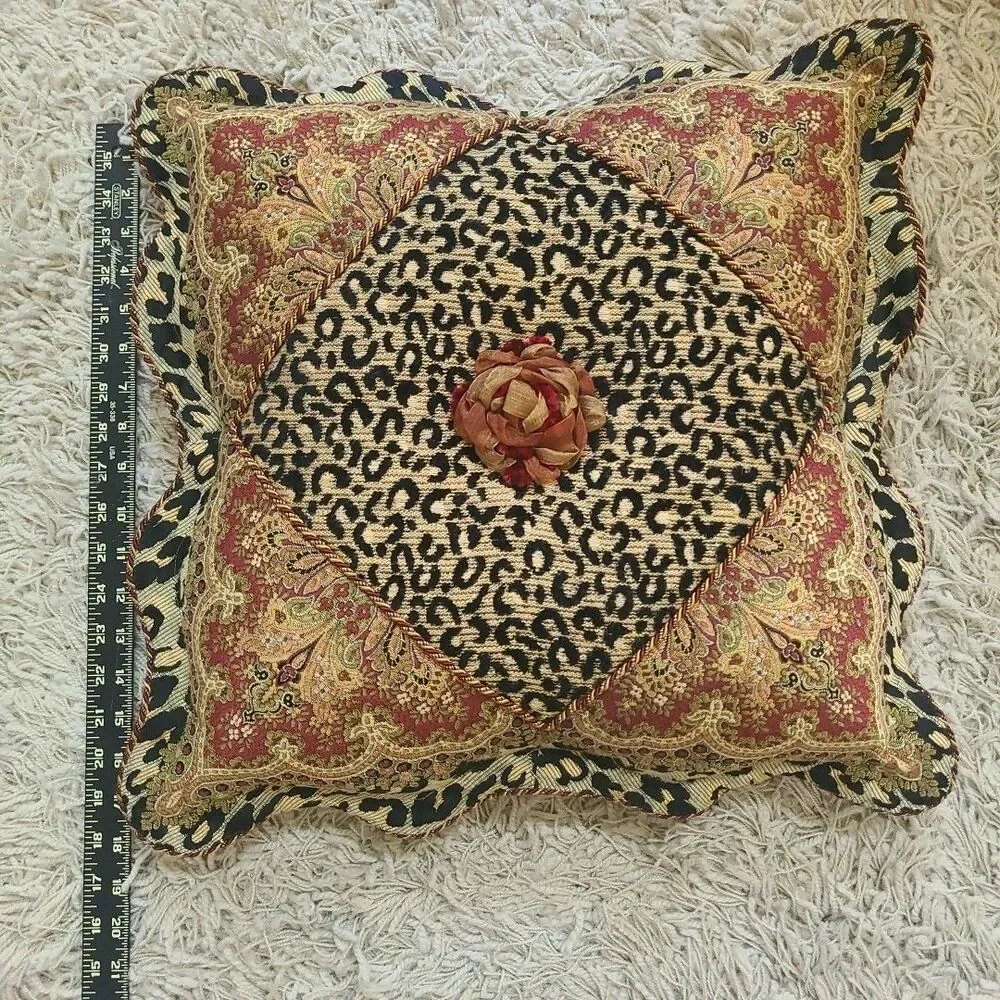 Sweet Dreams Neiman Marcus Square Decor Pillow Burgundy Brocade Animal Print